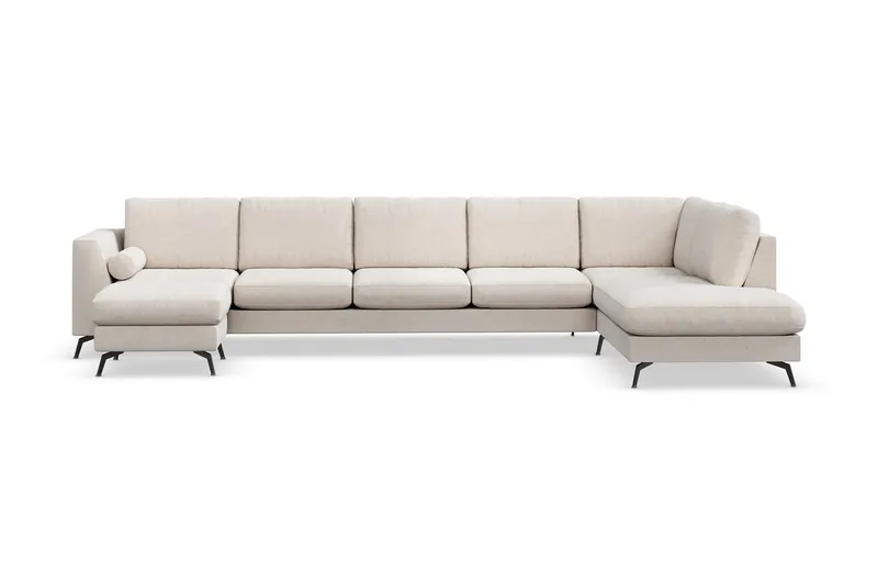 Ocean Lyx 6-sits Högervänd U-formad Soffa med Divan och Schäslong + Fotpall i Tyg - Beige - Möbler - Vardagsrum - Soffor - U-soffor