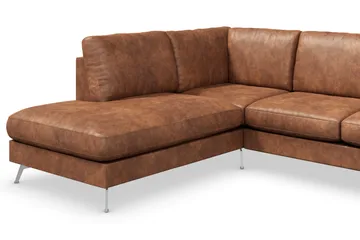 Ocean Lyx 6-sits Vänstervänd U-formad Soffa med Divan och Schäslong + Fotpall i Konstläder - Brun - Möbler - Vardagsrum - Soffor - Skinnsoffor
