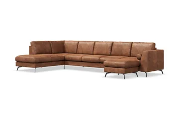 Ocean Lyx 6-sits Vänstervänd U-formad Soffa med Divan och Schäslong + Fotpall i Konstläder - Brun - Möbler - Vardagsrum - Soffor - Skinnsoffor