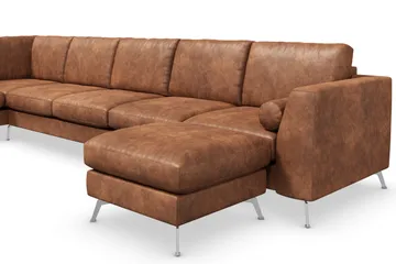Ocean Lyx 6-sits Vänstervänd U-formad Soffa med Divan och Schäslong + Fotpall i Konstläder - Brun - Möbler - Vardagsrum - Soffor - Skinnsoffor