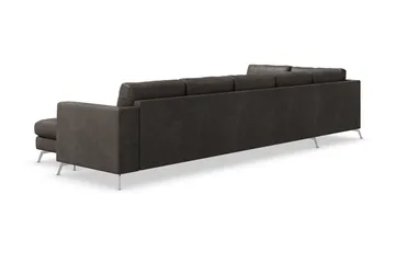Ocean Lyx 6-sits Vänstervänd U-formad Soffa med Divan och Schäslong + Fotpall i Konstläder - Mörkgrå - Möbler - Vardagsrum - Soffor - Skinnsoffor