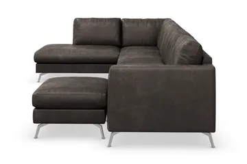 Ocean Lyx 6-sits Vänstervänd U-formad Soffa med Divan och Schäslong + Fotpall i Konstläder - Mörkgrå - Möbler - Vardagsrum - Soffor - Skinnsoffor