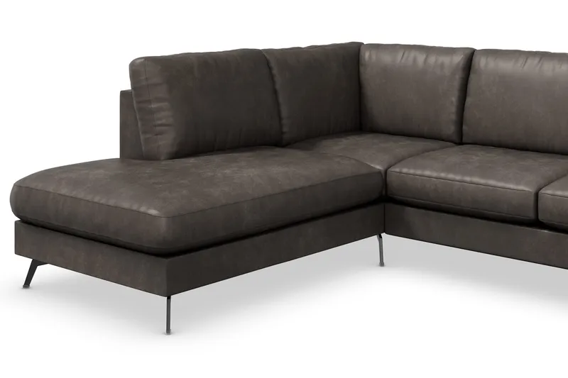 Ocean Lyx 6-sits Vänstervänd U-formad Soffa med Divan och Schäslong + Fotpall i Konstläder - Mörkgrå - Möbler - Vardagsrum - Soffor - Skinnsoffor