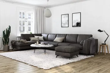 Ocean Lyx 6-sits Vänstervänd U-formad Soffa med Divan och Schäslong + Fotpall i Konstläder - Mörkgrå - Möbler - Vardagsrum - Soffor - Skinnsoffor