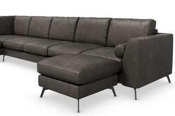 Ocean Lyx 6-sits Vänstervänd U-formad Soffa med Divan och Schäslong + Fotpall i Konstläder - Mörkgrå - Möbler - Vardagsrum - Soffor - Skinnsoffor