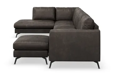 Ocean Lyx 6-sits Vänstervänd U-formad Soffa med Divan och Schäslong + Fotpall i Konstläder - Mörkgrå - Möbler - Vardagsrum - Soffor - Skinnsoffor