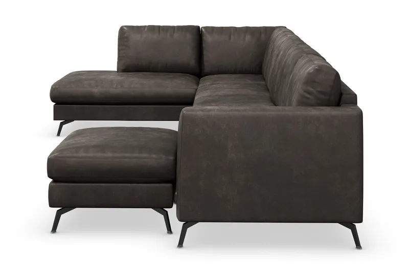 Ocean Lyx 6-sits Vänstervänd U-formad Soffa med Divan och Schäslong + Fotpall i Konstläder - Mörkgrå - Möbler - Vardagsrum - Soffor - Skinnsoffor