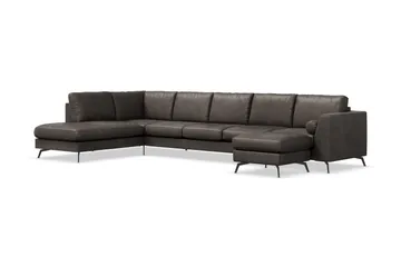 Ocean Lyx 6-sits Vänstervänd U-formad Soffa med Divan och Schäslong + Fotpall i Konstläder - Mörkgrå - Möbler - Vardagsrum - Soffor - Skinnsoffor