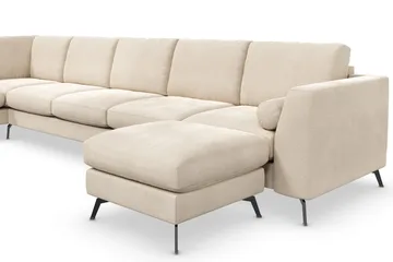 Ocean Lyx 6-sits Vänstervänd U-formad Soffa med Divan och Schäslong + Fotpall i Sammet - Beige - Möbler - Vardagsrum - Soffor - U-soffor