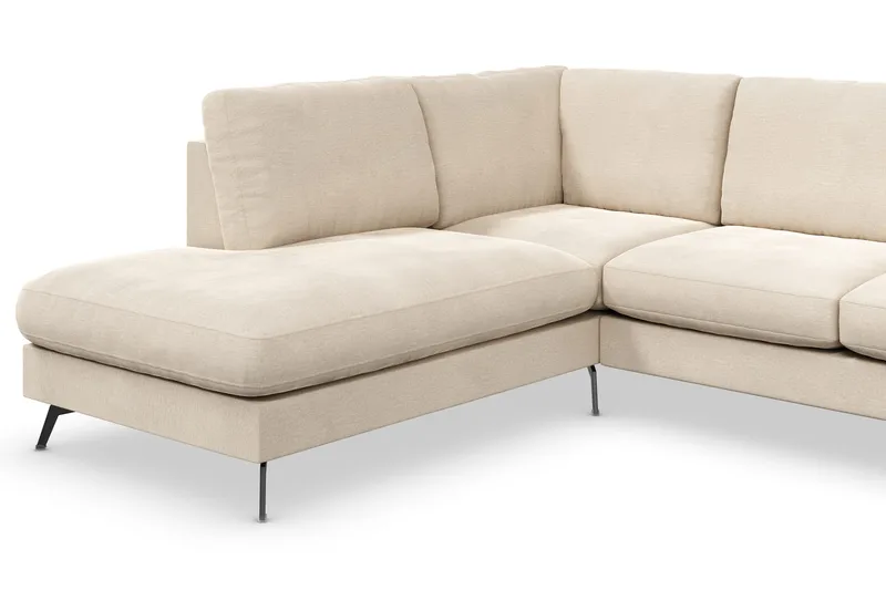 Ocean Lyx 6-sits Vänstervänd U-formad Soffa med Divan och Schäslong + Fotpall i Sammet - Beige - Möbler - Vardagsrum - Soffor - U-soffor