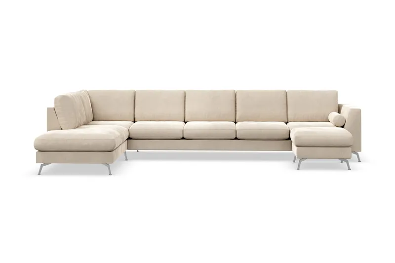 Ocean Lyx 6-sits Vänstervänd U-formad Soffa med Divan och Schäslong + Fotpall i Sammet - Beige - Möbler - Vardagsrum - Soffor - Sammetssoffor