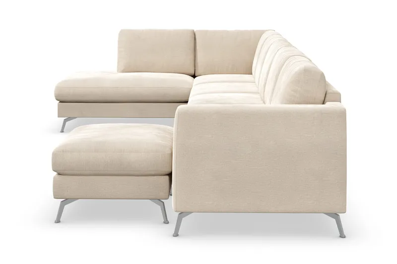 Ocean Lyx 6-sits Vänstervänd U-formad Soffa med Divan och Schäslong + Fotpall i Sammet - Beige - Möbler - Vardagsrum - Soffor - Sammetssoffor