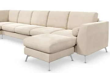 Ocean Lyx 6-sits Vänstervänd U-formad Soffa med Divan och Schäslong + Fotpall i Sammet - Beige - Möbler - Vardagsrum - Soffor - Sammetssoffor