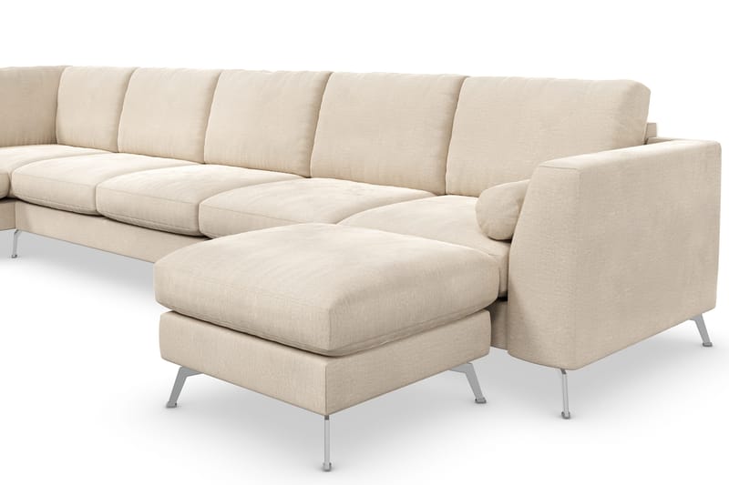 Ocean Lyx 6-sits Vänstervänd U-formad Soffa med Divan och Schäslong + Fotpall i Sammet - Beige - Möbler - Vardagsrum - Soffor - Sammetssoffor
