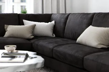 Ocean Lyx 6-sits Vänstervänd U-formad Soffa med Divan och Schäslong + Fotpall i Sammet - Mörkgrå - Möbler - Vardagsrum - Soffor - Sammetssoffor