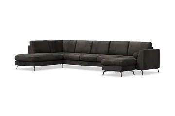 Ocean Lyx 6-sits Vänstervänd U-formad Soffa med Divan och Schäslong + Fotpall i Sammet - Mörkgrå - Möbler - Vardagsrum - Soffor - Sammetssoffor