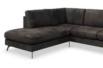 Ocean Lyx 6-sits Vänstervänd U-formad Soffa med Divan och Schäslong + Fotpall i Sammet - Mörkgrå - Möbler - Vardagsrum - Soffor - Sammetssoffor