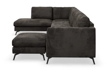 Ocean Lyx 6-sits Vänstervänd U-formad Soffa med Divan och Schäslong + Fotpall i Sammet - Mörkgrå - Möbler - Vardagsrum - Soffor - Sammetssoffor
