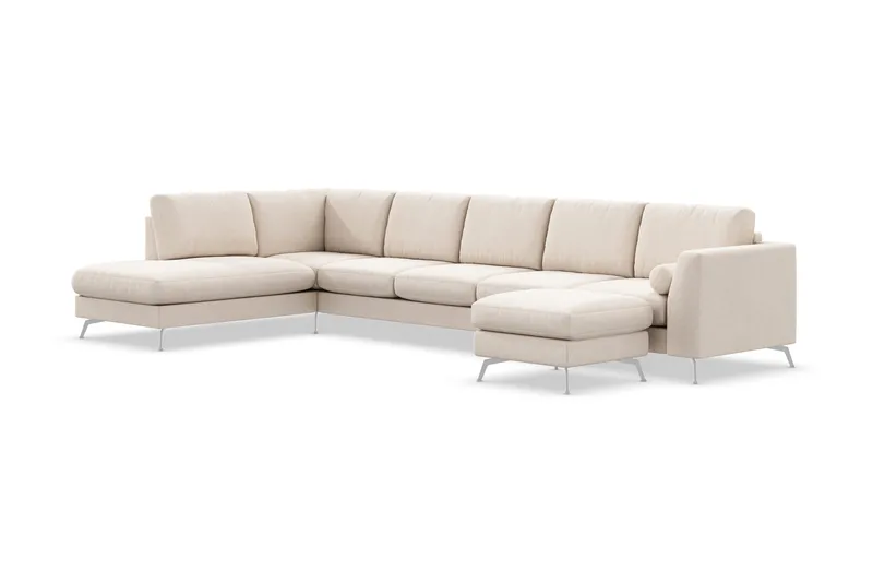 Ocean Lyx 6-sits Vänstervänd U-formad Soffa med Divan och Schäslong + Fotpall i Tyg - Beige - Möbler - Vardagsrum - Soffor - U-soffor