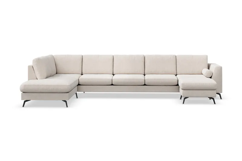 Ocean Lyx 6-sits Vänstervänd U-formad Soffa med Divan och Schäslong + Fotpall i Tyg - Beige - Möbler - Vardagsrum - Soffor - U-soffor
