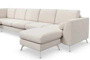 Ocean Lyx 6-sits Vänstervänd U-formad Soffa med Divan och Schäslong + Fotpall i Tyg - Beige - Möbler - Vardagsrum - Soffor - U-soffor