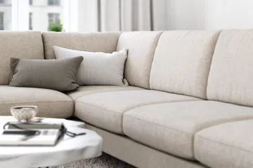 Ocean Lyx 6-sits Vänstervänd U-formad Soffa med Divan och Schäslong + Fotpall i Tyg - Beige - Möbler - Vardagsrum - Soffor - U-soffor