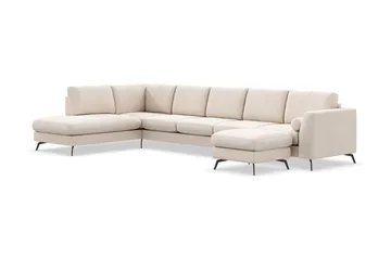Ocean Lyx 6-sits Vänstervänd U-formad Soffa med Divan och Schäslong + Fotpall i Tyg - Beige - Möbler - Vardagsrum - Soffor - U-soffor