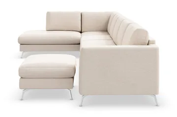 Ocean Lyx 6-sits Vänstervänd U-formad Soffa med Divan och Schäslong + Fotpall i Tyg - Beige - Möbler - Vardagsrum - Soffor - U-soffor
