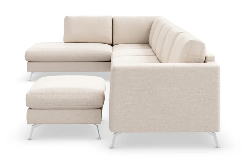 Ocean Lyx 6-sits Vänstervänd U-formad Soffa med Divan och Schäslong + Fotpall i Tyg - Beige - Möbler - Vardagsrum - Soffor - U-soffor