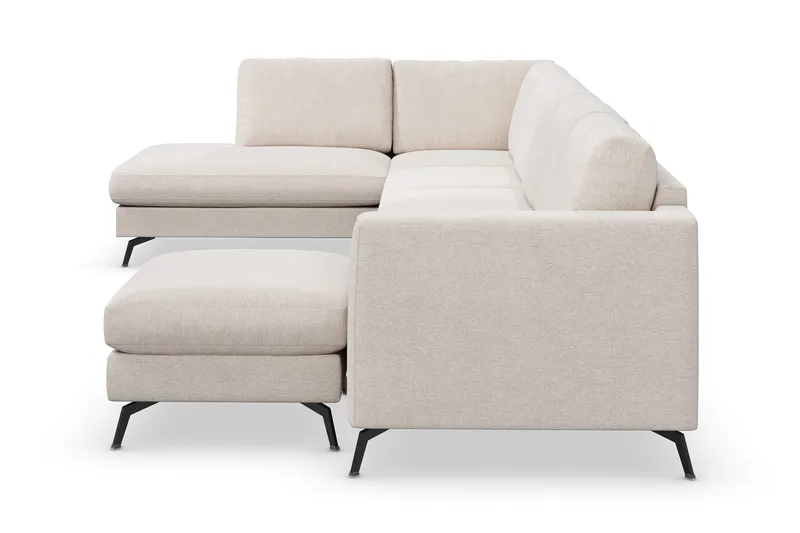 Ocean Lyx 6-sits Vänstervänd U-formad Soffa med Divan och Schäslong + Fotpall i Tyg - Beige - Möbler - Vardagsrum - Soffor - U-soffor