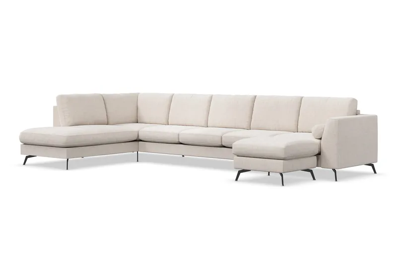 Ocean Lyx 6-sits Vänstervänd U-formad Soffa med Divan och Schäslong + Fotpall i Tyg - Beige - Möbler - Vardagsrum - Soffor - U-soffor