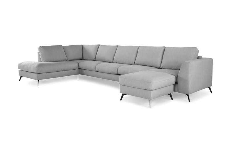 Ocean Lyx 6-sits Vänstervänd U-formad Soffa med Divan och Schäslong + Fotpall i Tyg - Grå - Möbler - Vardagsrum - Soffor - U-soffor