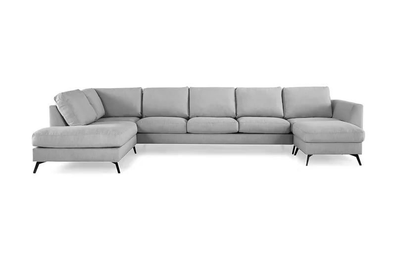 Ocean Lyx 6-sits Vänstervänd U-formad Soffa med Divan och Schäslong + Fotpall i Tyg - Grå - Möbler - Vardagsrum - Soffor - U-soffor