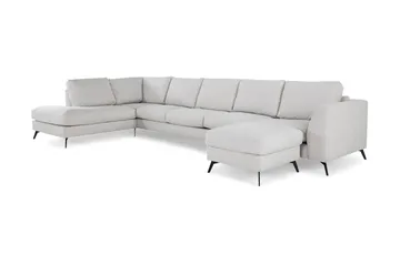 Ocean Lyx 6-sits Vänstervänd U-formad Soffa med Divan och Schäslong + Fotpall i Tyg - Ljusgrå - Möbler - Vardagsrum - Soffor - U-soffor