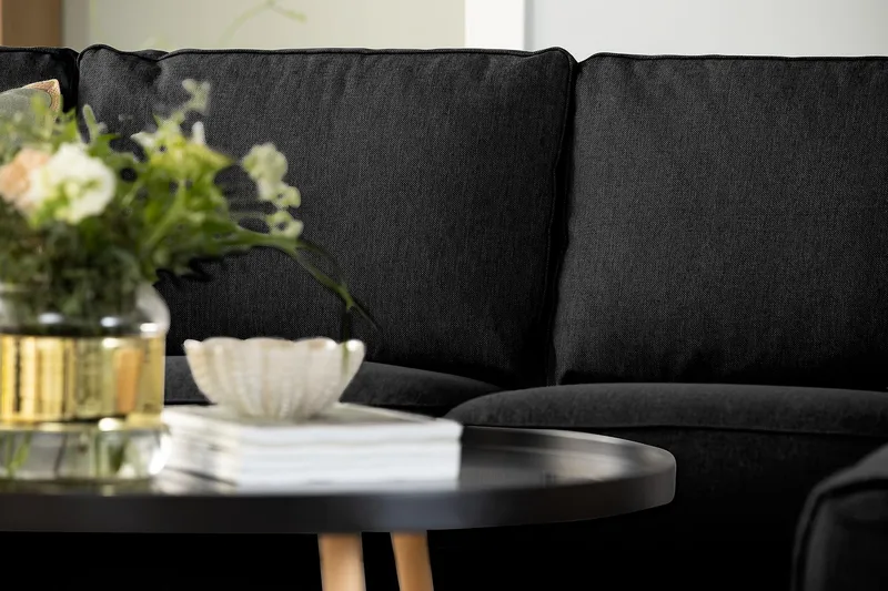 Optus 3-sits Vändbar L-formad Divansoffa i Tyg - Svart - Möbler - Vardagsrum - Soffor - Divansoffa & schäslong