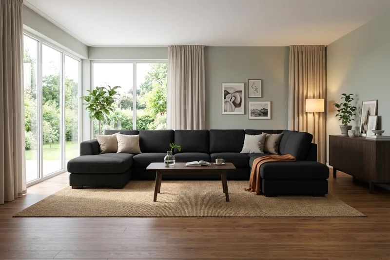 Optus 6-sits U-soffa med Divan och schäslong vänster - Svart - Möbler - Vardagsrum - Soffor - U-soffor