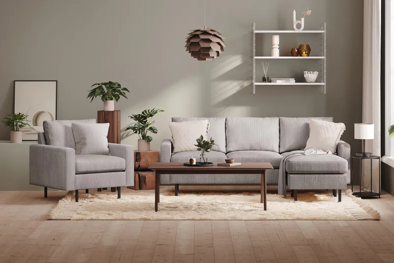 Peppe 3-sits Vändbar L-formad Divansoffa i Manchester - Mörkgrå - Möbler - Vardagsrum - Soffor - Divansoffa & schäslong