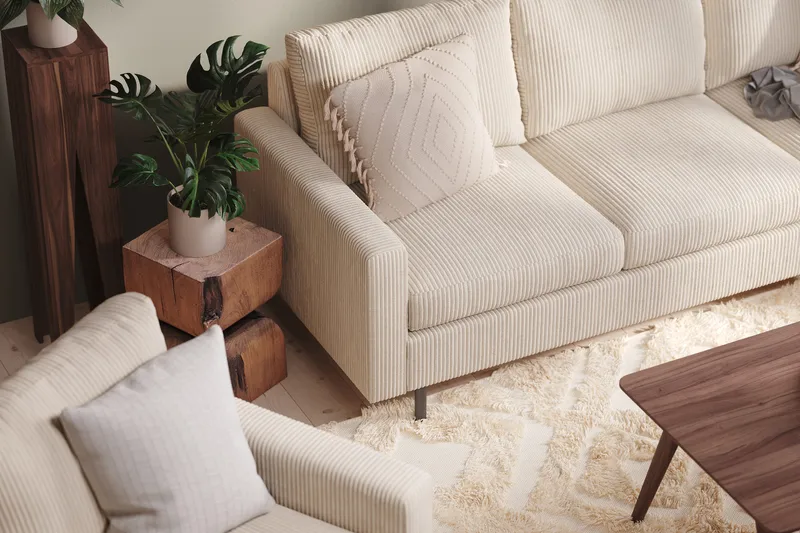 Peppe 4-sits Högervänd L-formad Schäslongsoffa i Manchester - Beige - Möbler - Vardagsrum - Soffor - Divansoffa & schäslong