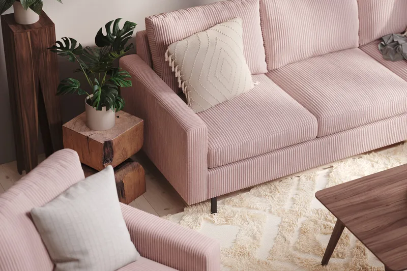 Peppe 4-sits Högervänd L-formad Schäslongsoffa i Manchester - Rosa - Möbler - Vardagsrum - Soffor - Divansoffa & schäslong