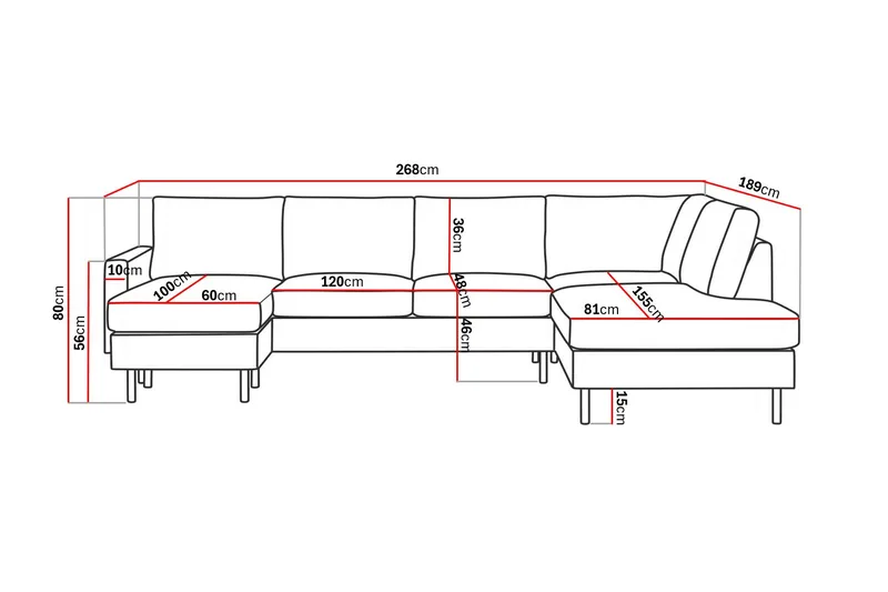 Peppe 4-sits Högervänd U-formad Soffa med Divan och Schäslong i Manchester - Beige - Möbler - Vardagsrum - Soffor - Sammetssoffor