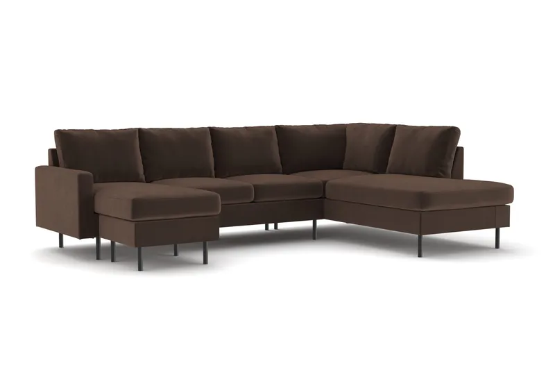 Peppe 4-sits Högervänd U-formad Soffa med Divan och Schäslong i Manchester - Brun - Möbler - Vardagsrum - Soffor - U-soffor