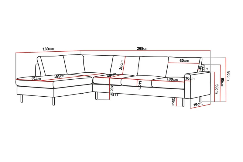Peppe 4-sits Vänstervänd L-formad Schäslongsoffa i Manchester - Beige - Möbler - Vardagsrum - Soffor - Sammetssoffor