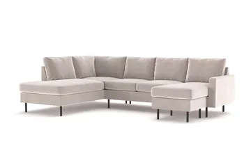 Peppe 4-sits Vänstervänd U-formad Soffa med Divan och Schäslong i Manchester - Beige - Möbler - Vardagsrum - Soffor - Sammetssoffor