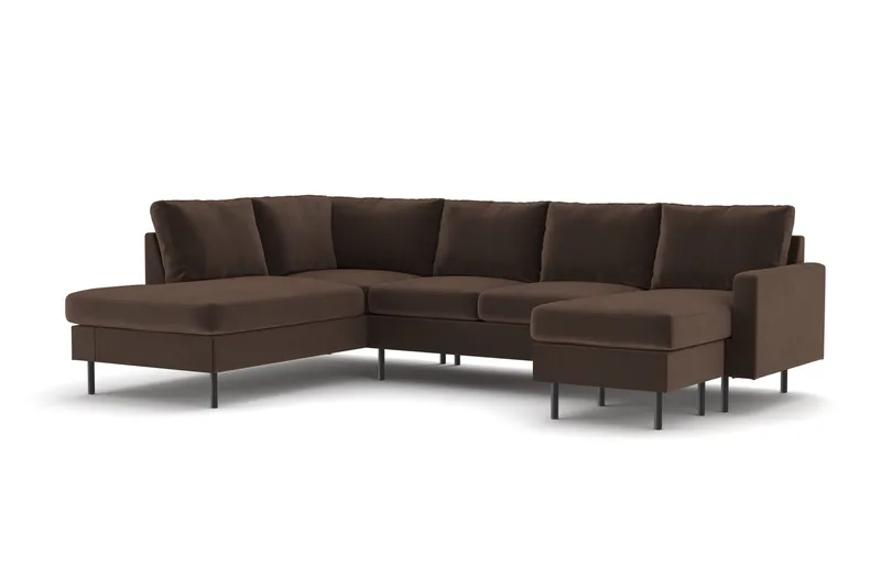 Peppe 4-sits Vänstervänd U-formad Soffa med Divan och Schäslong i Manchester - Brun - Möbler - Vardagsrum - Soffor - U-soffor
