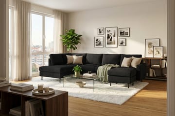 Peppe 4-sits Vänstervänd U-formad Soffa med Divan och Schäslong i Manchester - Svart - Möbler - Vardagsrum - Soffor - U-soffor