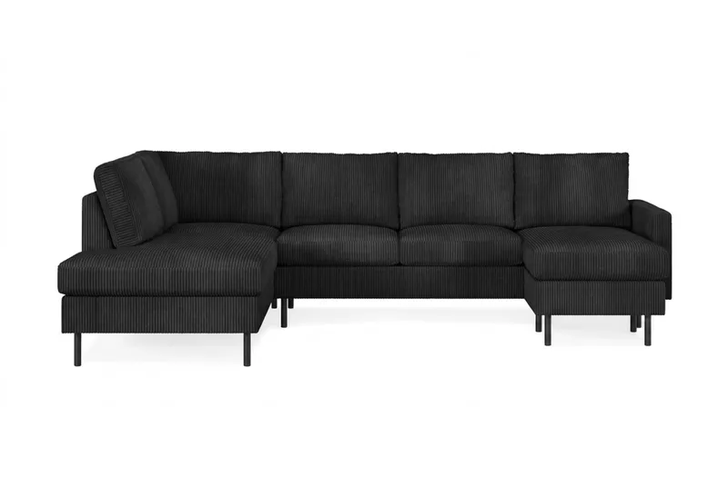 Peppe 4-sits Vänstervänd U-formad Soffa med Divan och Schäslong i Manchester, Svart