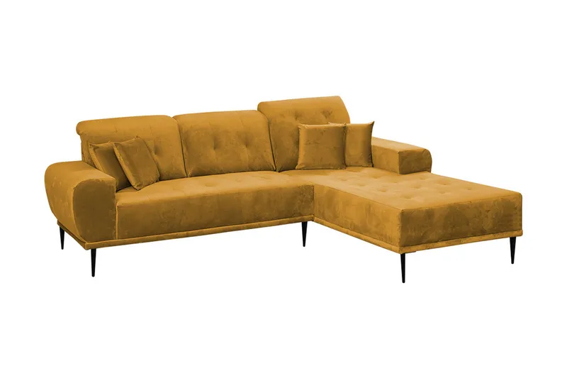 Rapale 3-sits Soffa med Divan Höger med Kuddar, Sammet/Gul
