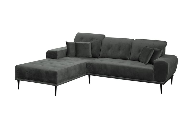 Rapale 3-sits Soffa med Divan Vänster med Kuddar - Sammet/Ljusgrå/Svart - Möbler - Vardagsrum - Soffor - Divansoffa & schäslong