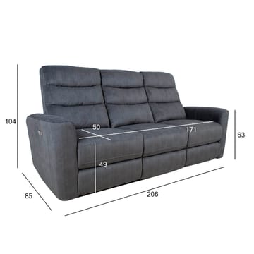 Reclinersoffa Darvi 3-sits med elektrisk mekanism - Grå sammet - Möbler - Vardagsrum - Soffor - Reclinersoffor & Biosoffor