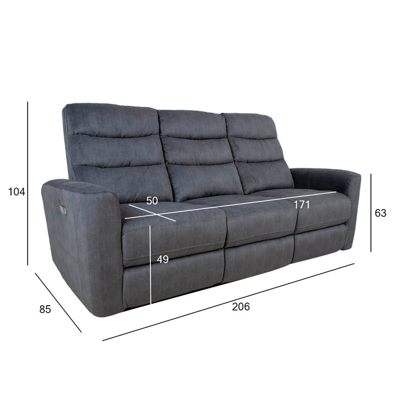 Reclinersoffa Darvi 3-sits med elektrisk mekanism - Grå sammet - Möbler - Vardagsrum - Soffor - Reclinersoffor & Biosoffor